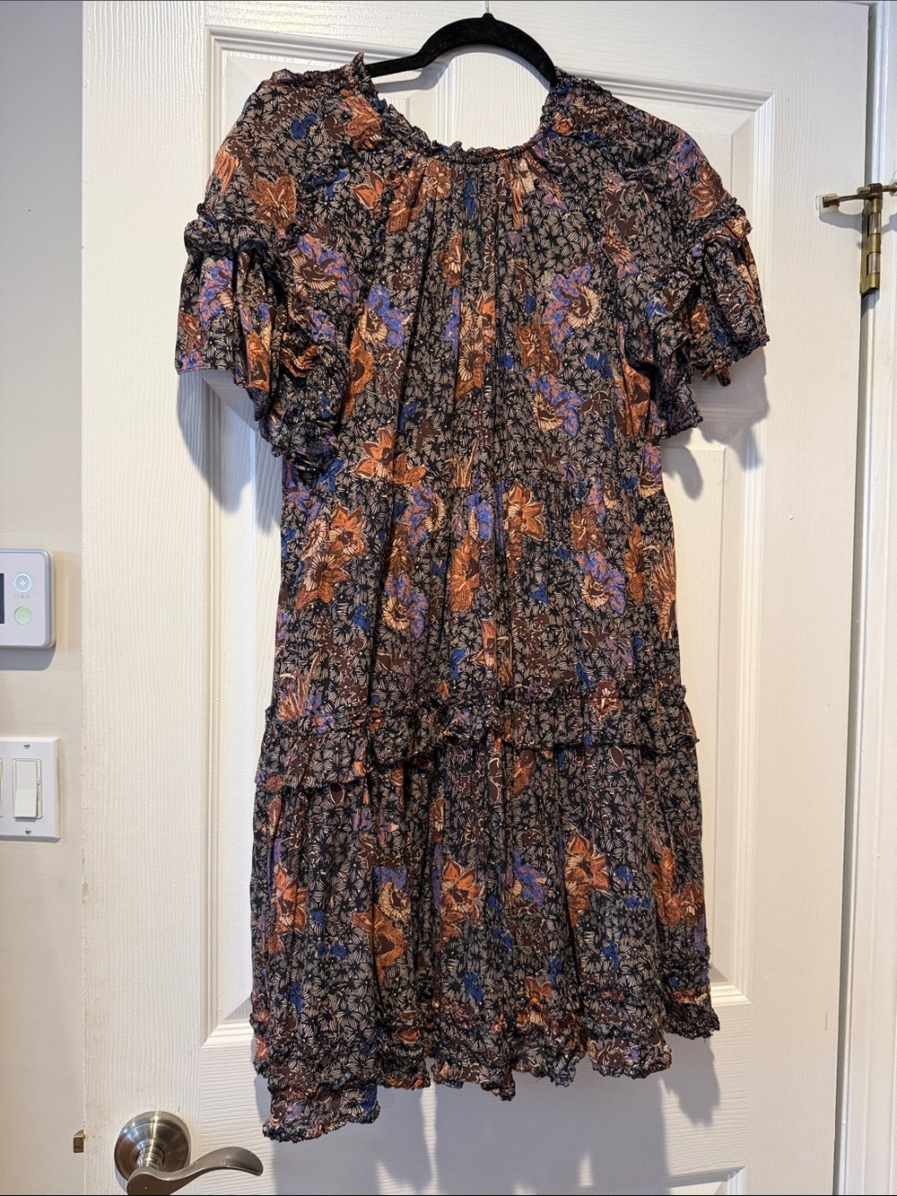 Ulla Johnson Black Dress with Rust and Purple Floral Print